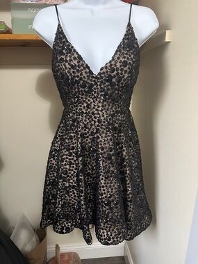 Black Sequin Floral A-Line Mini Dress